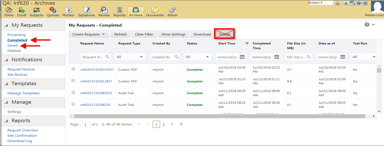 My Requests - Completed and My Requests - Saved pages indicated with Create tab crossed out.