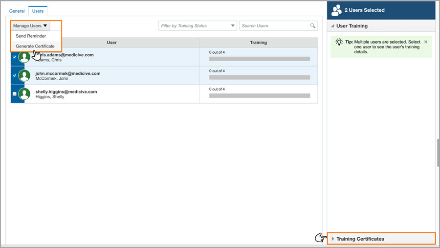 Training managers can now generate and download training completion certificates Training managers can now generate and download training completion certificates