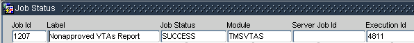 Image showing one row in the Job Status Window