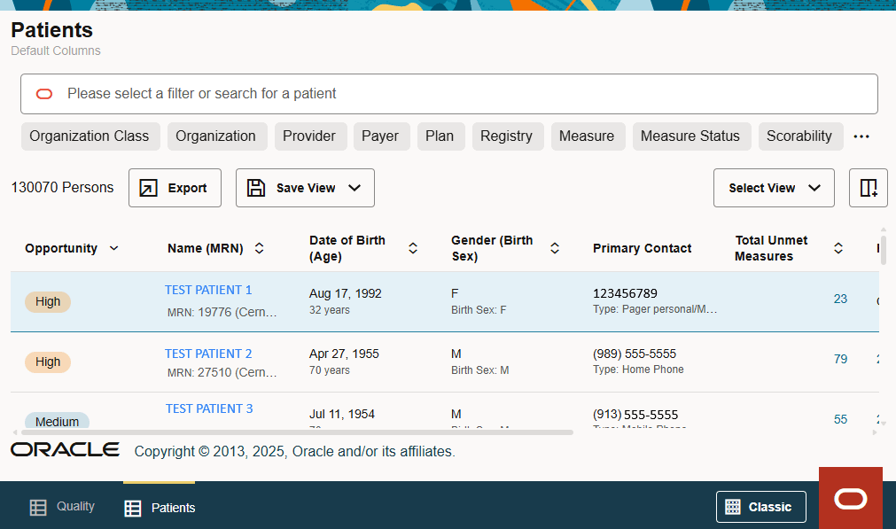 Patient list dashboard