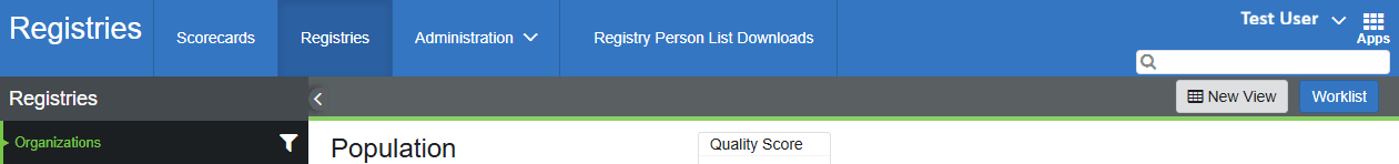 View of current Registries application with New View button included. View of current Registries application with New View button included.