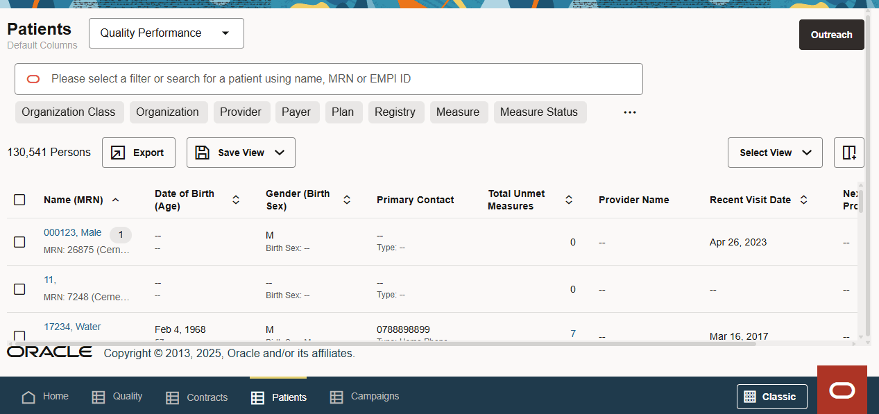 Patients list view Patients list view