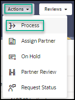Action menu - Shows Process option selected