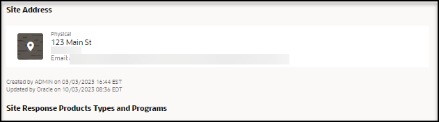 Process Self-Service Site Request panel - Site Address section