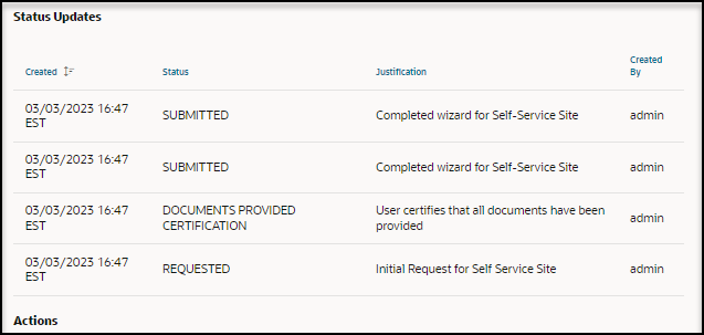 Assign Partner panel - Status Updates section
