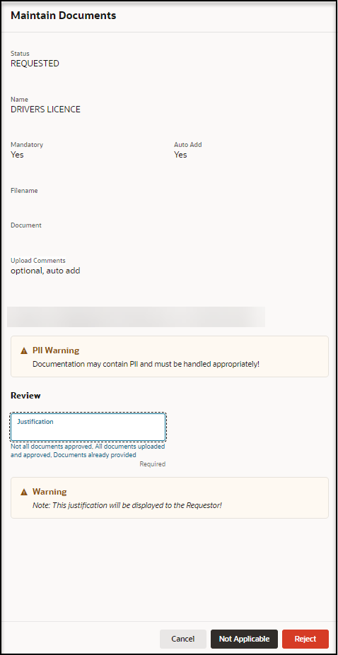 Maintain Documents panel