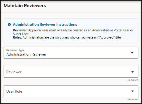 Maintain Reviewers panel - Add Administration Reviewer