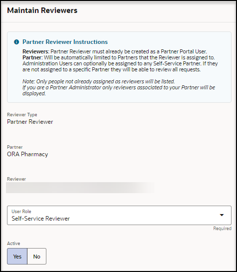 Maintain Reviewers panel - Modify partner reviewer