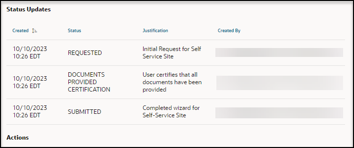 On Hold panel - Status Updates section