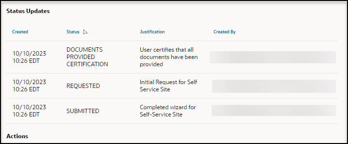 Partner Review panel - Status Updates section