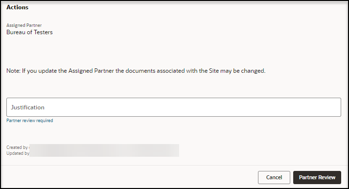 Partner Review panel - Actions section