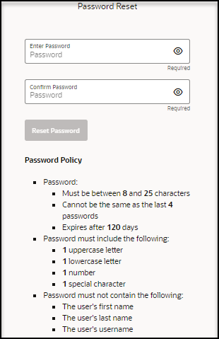 Password Reset page