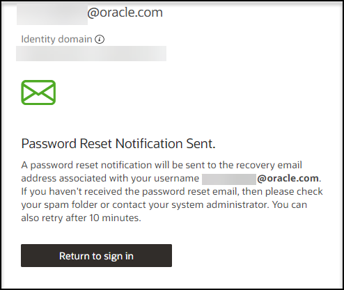 Password Reset Notification Sent page