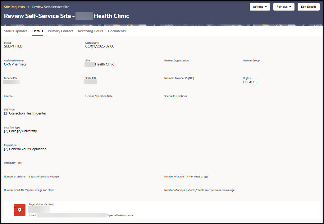 Review Self-Service Site - [Site Name] page - Details tab