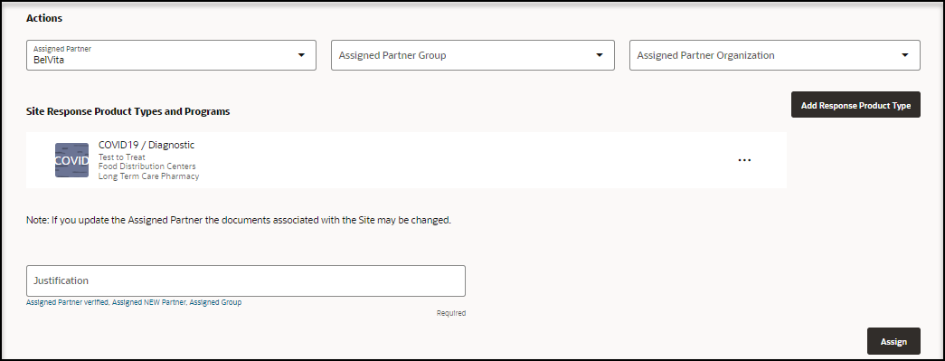 Step 1 Assign Partner page - Actions section