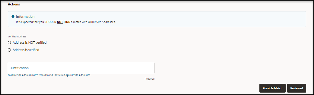 Step 2 Review Site Matches page - Actions section