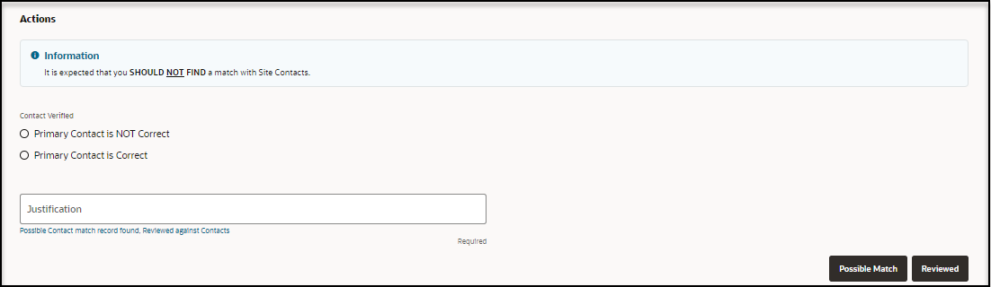 Step 3 Review Contact Matches page - Actions section