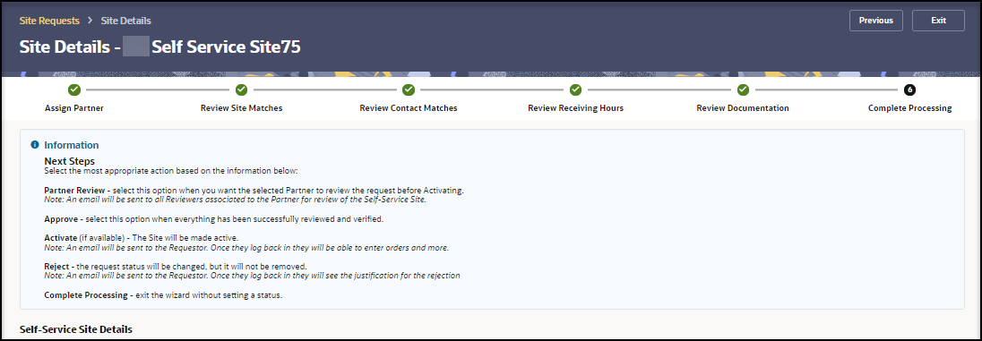 Step 6 Complete Processing page - Information section