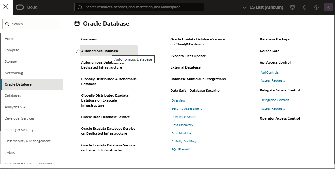 Autonomous Database OCI