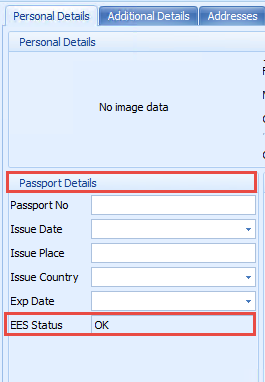 This figure shows the EES Status field in Advance Quick Check In module