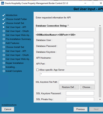 This figure shows the Cruise Property Management Border Control API Settings