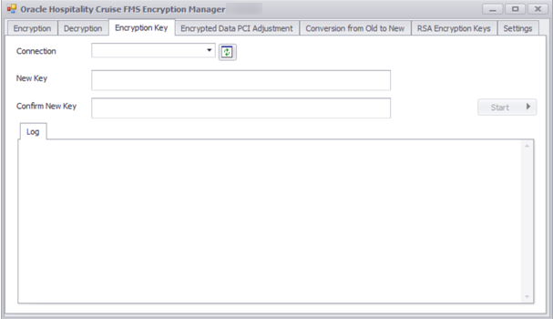 This figure shows the Encryption Key tab in FMS Encryption Manager This figure shows the Encryption Key tab in FMS Encryption Manager