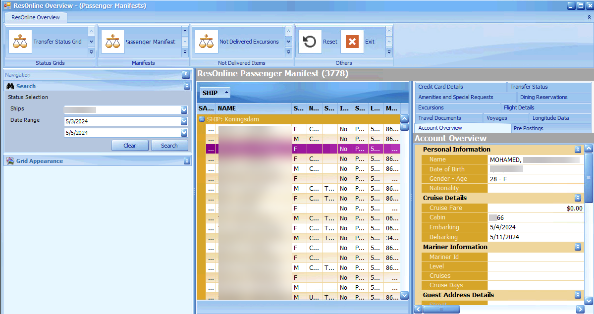 This figure shows the Passenger Manifest This figure shows the Passenger Manifest
