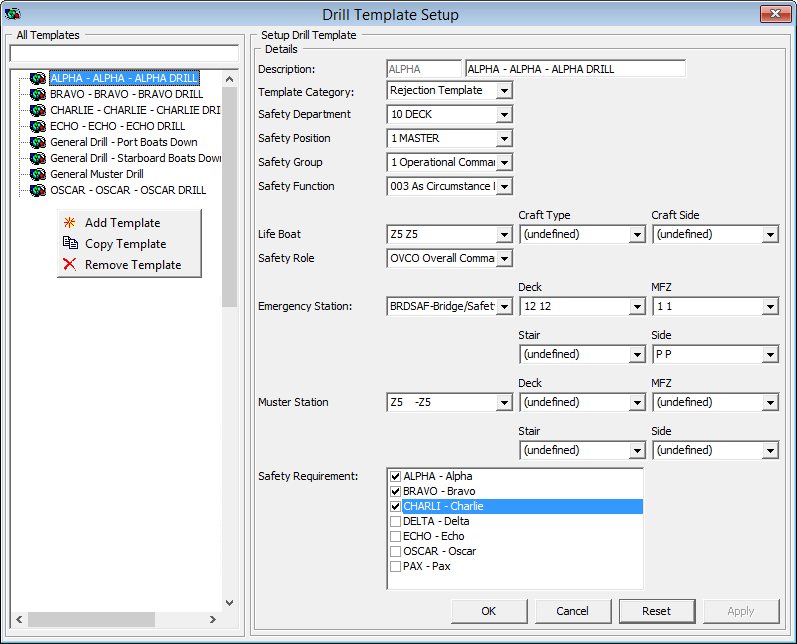 This figure shows the Drill Template Setup window.