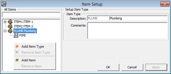 This figure shows the setup window of Maintenance Items