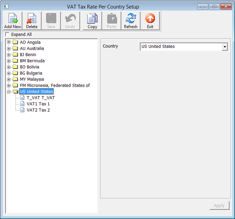 This figure shows the configuration screen for the VAT Tax Rate.