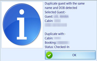 This figure shows the notification prompt when duplicate booking is found during check in and prevent the check in until it is resolved. This figure shows the notification prompt when duplicate booking is found during check in and prevent the check in until it is resolved.
