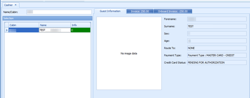 This figure shows the Cashier Screen