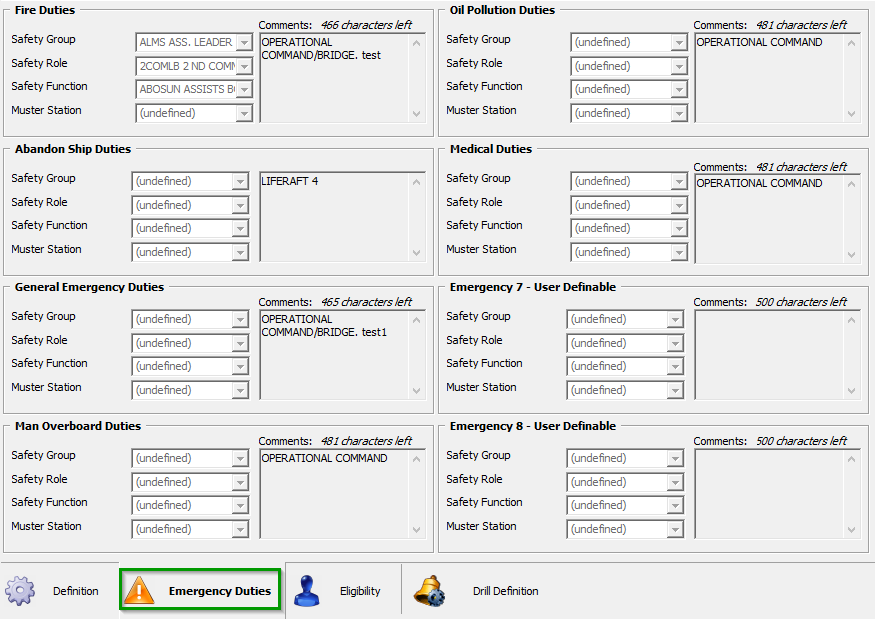 This figure shows the Emergency Duties Tab This figure shows the Emergency Duties Tab