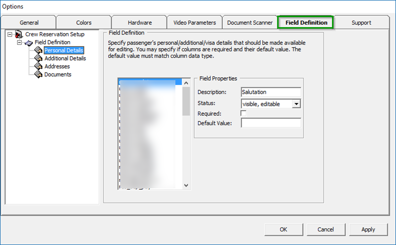 This figure shows the Field Definition Tab