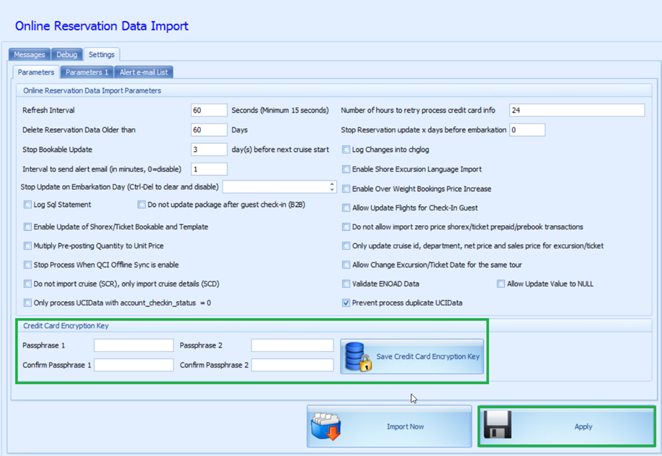 This figure shows the location where credit card encryption key and passphrase is setup.