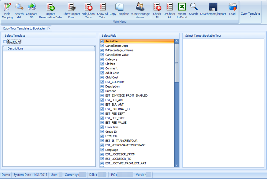 This figure shows the Copy Tour Template to Bookable Template, where you can push any update to the template