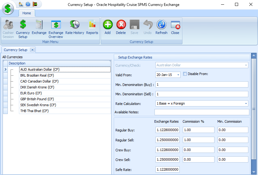 This figure shows the Currency Setup