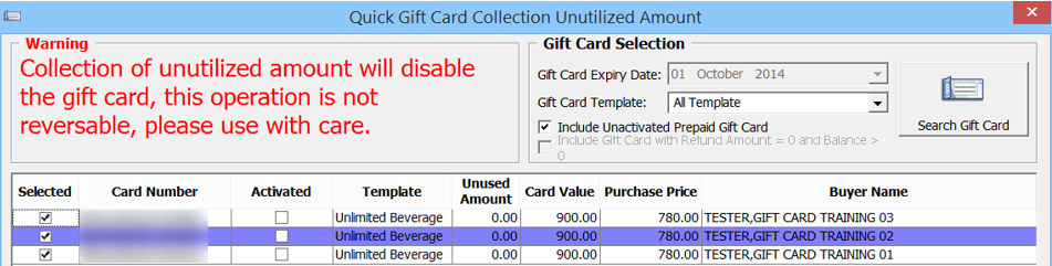 This figure shows the Gift Card Quick Collect This figure shows the Gift Card Quick Collect
