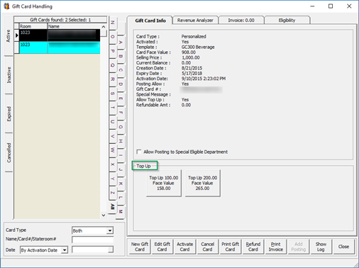 This figure shows the Gift Card Top Up Option This figure shows the Gift Card Top Up Option