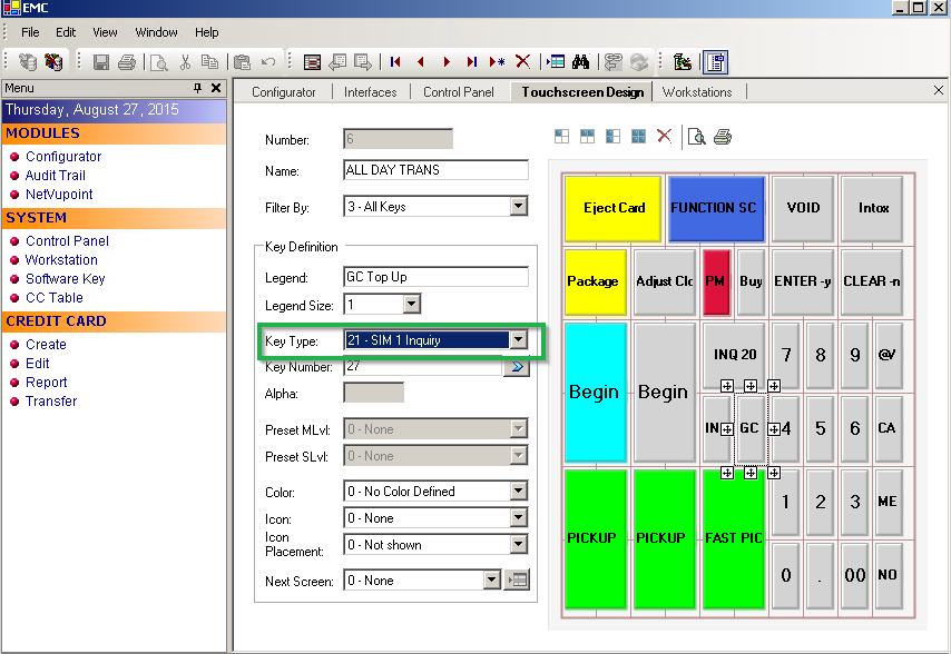 This figure shows the MICROS Key Type Sim INQ