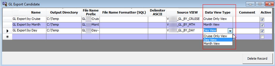 This figure shows the Custom GL Accounting, Data View Type.