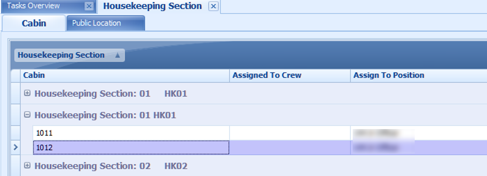 The figure shows the Housekeeping Section Cabin Overview window.