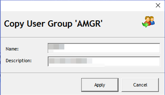 This figure shows the User Security Copy Group where new group name is entered.