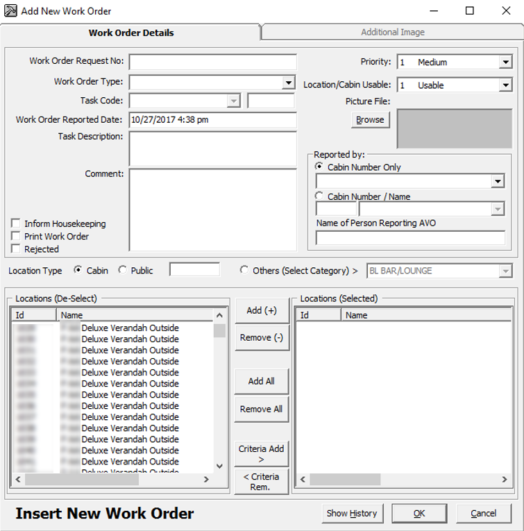 This figure shows the Add new Work Order Form