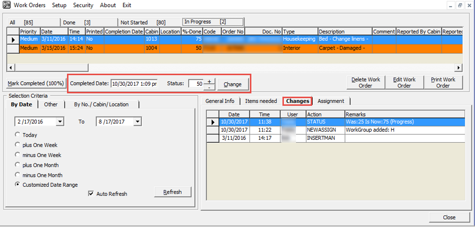 This figure shows the Updating Progress / Completion status