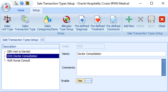 This figure shows the Setup form and available icons.