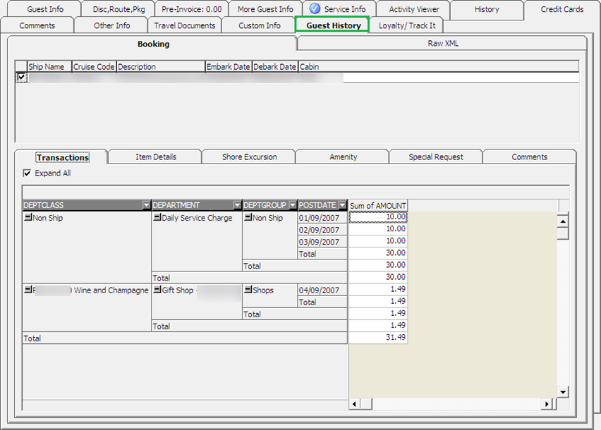 This figure shows the Guest History Tab This figure shows the Guest History Tab