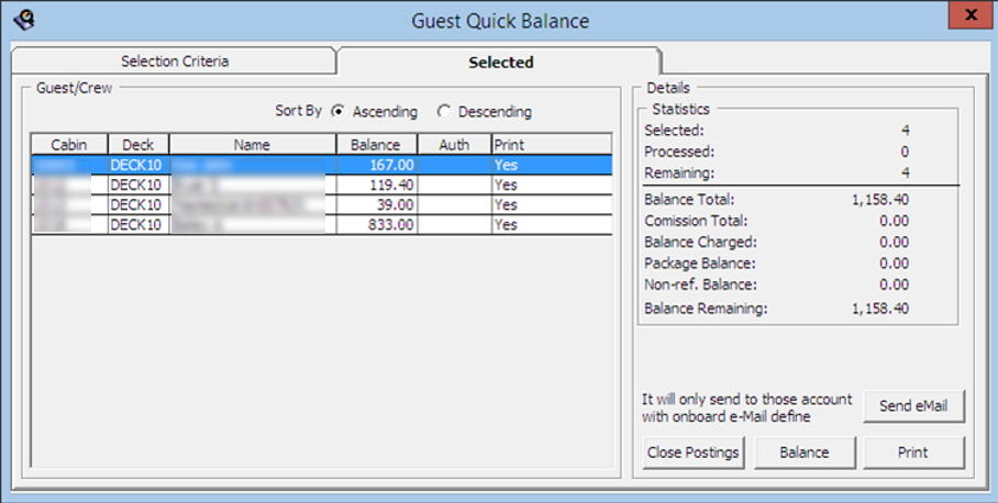 This figure shows the Quick Balance Selected Tab This figure shows the Quick Balance Selected Tab