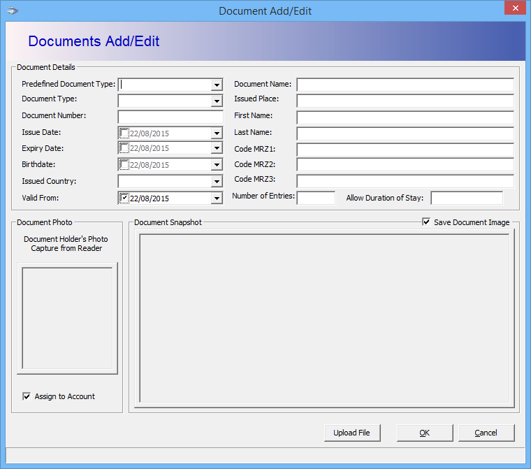 This figure shows the Travel Document Add/Edit Window This figure shows the Travel Document Add/Edit Window