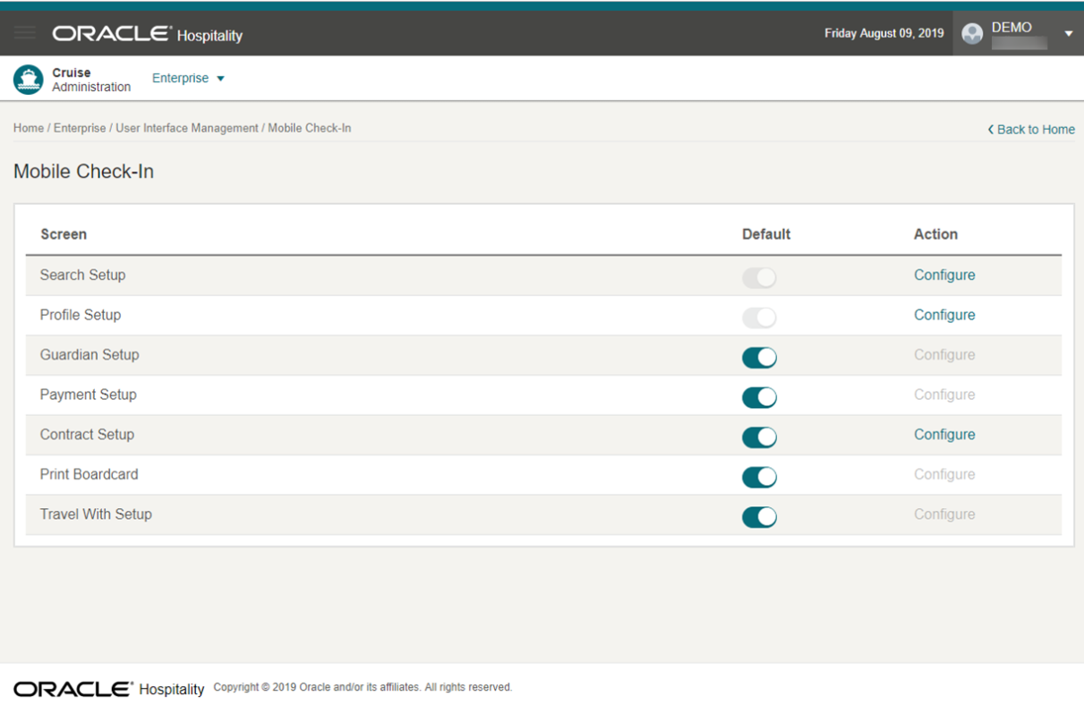 This figure shows the Mobile Check-In setup page.